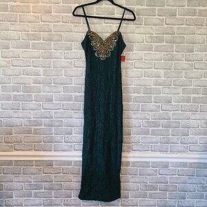 Vtg 80s Fredericks of Hollywood Beaded Green Lace Coctail Dress New Old Stock